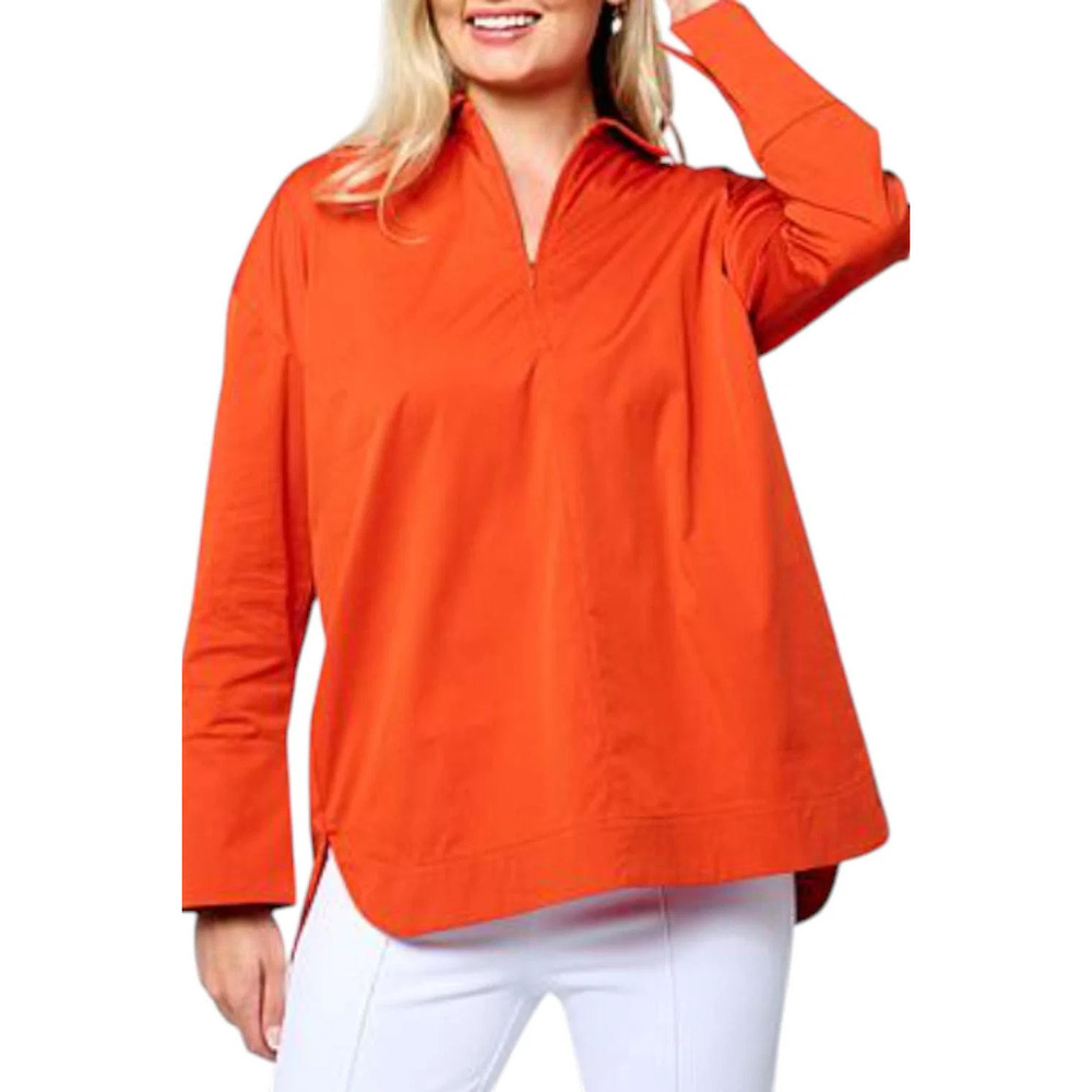 WynneCollection Women's Cotton-Blend Half-Zip Henley Shirt Red/Orange - Regular
